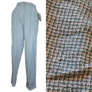 Vintage 90s Womens Size 6 Boucle Silk Pleated Trousers‎ Cream Green Inseam 29.5"